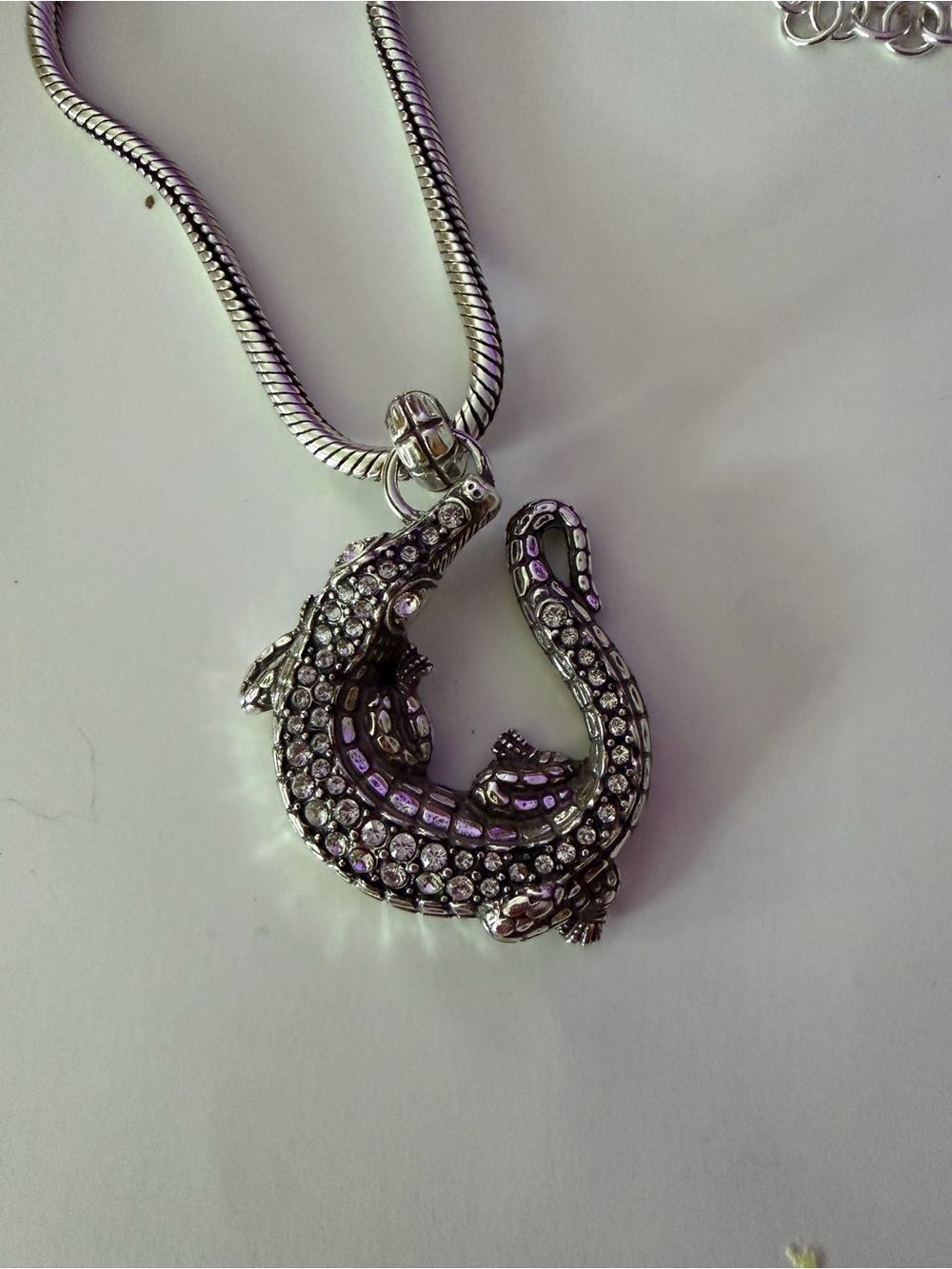 Silver Crystal Alligator Pendant Necklace - Women's Jewelry
